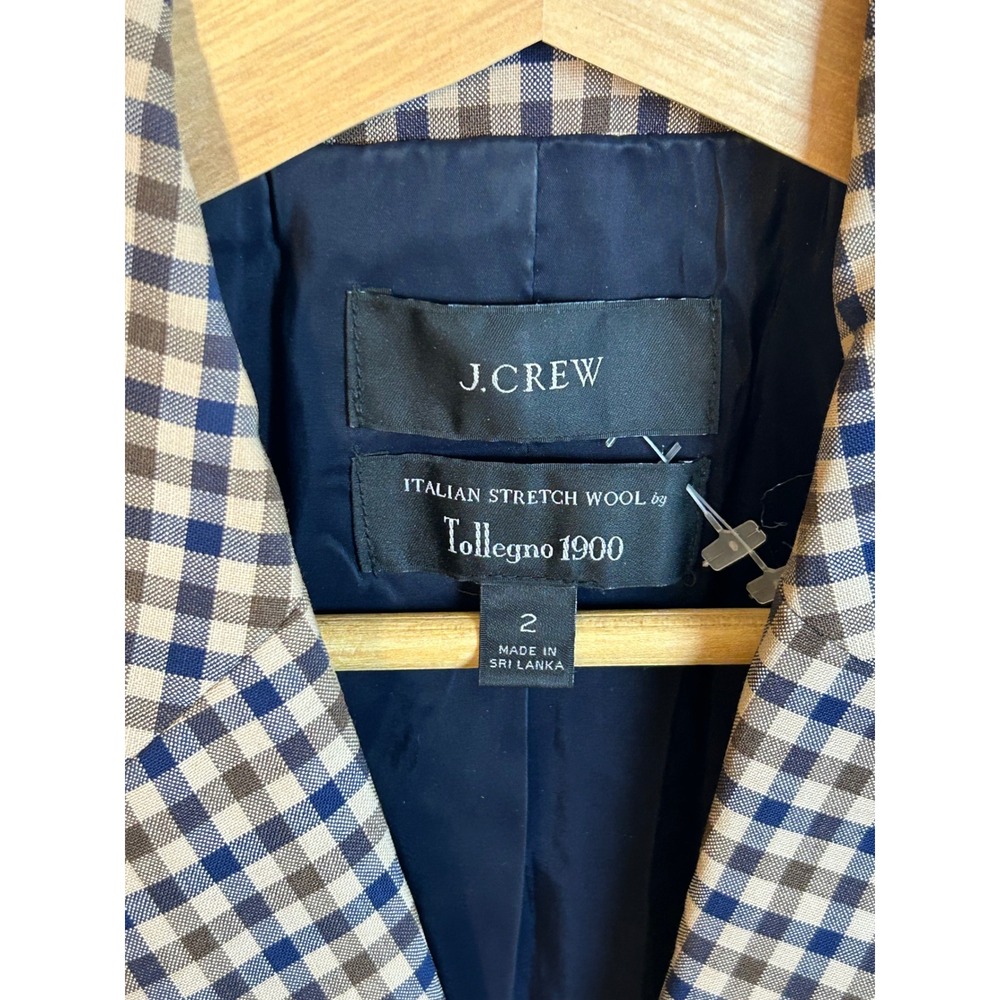 J.Crew Boyfriend Blazer Italian Stretch Wool Tollegno 1900 Plaid AQ232 Size 2 - Picture 3 of 7